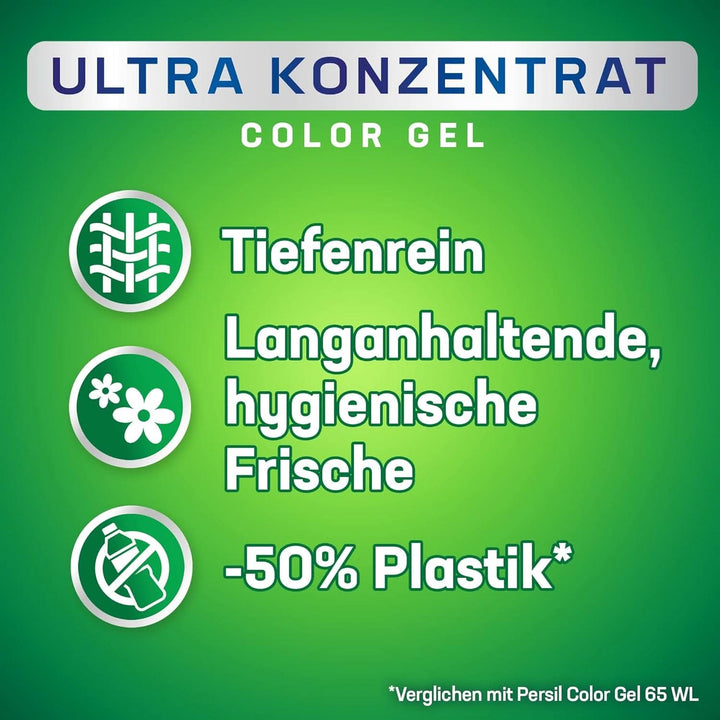 Persil Ultra Concentrate Colour Detergent (2 X 65 de spălări), Detergent lichid foarte concentrat cu tehnologie Deep Clean Plus împotriva celor mai dificile pete Detergenti Rufe Naty Shop