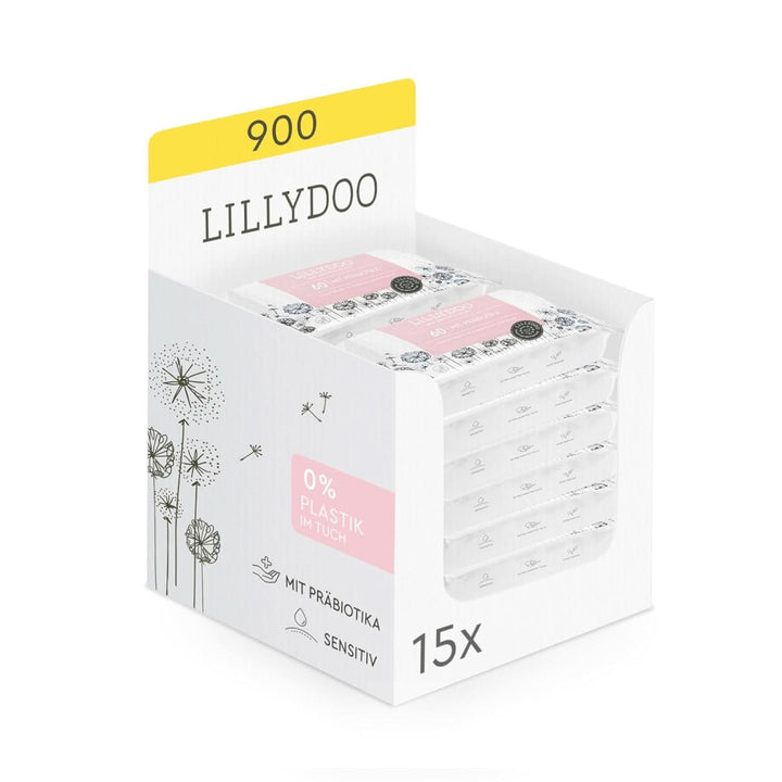 Șervețele umede LILLYDOO cu prebiotice, șervețele 100% fără plastic, fără parfum (FSC Mix) Servetele Umede Bebelusi Naty Shop 15 x 60 servetele