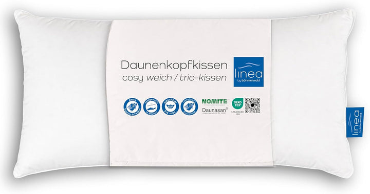 LINEA by Böhmerwald - Cosy - Pernă moale cu 3 camere, 80 X 80, Interior:100% pene, Camere exterioare:90% puf/10% pene, Potrivit pentru alergici, Lavabil până la 60°C, Produs în Germania Perne standard Naty Shop Singur 1 bucată (1 pachet) Confort suport: Soft - 40 X 80 Cm