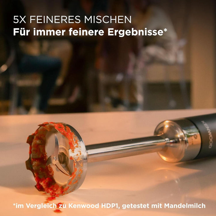 Kenwood Triblade XL Pro Stabmixer HBM80.322BK, 1200W, Variable Geschwindigkeiten, Edelstahl(Pürierfuß), Schneebesen, Emulgieraufsatz, 500Ml Zerkleiner, 700 & 250Ml Becher, Spülmaschinenfeste Teile Bucatarie Naty Shop