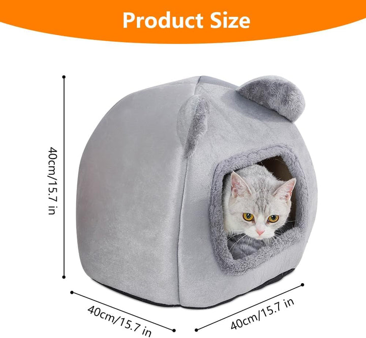 Pat pentru pisici lavabil, peșteră pentru pisici de 40 cm, căsuță lavabilă pentru pisici, pat pentru pisici pufos și lavabil pentru pisici, iepuri, câini și alte animale mici, gri