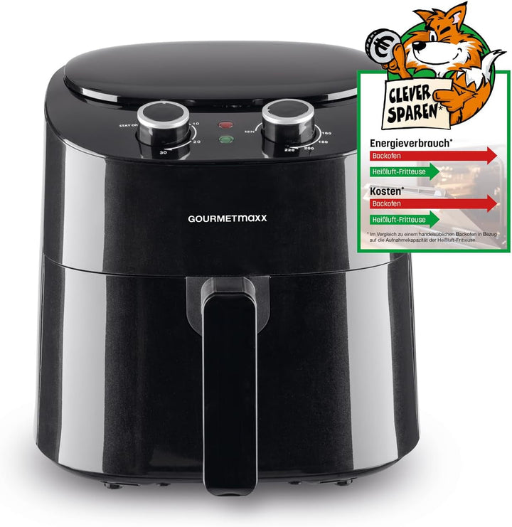 Gourmetmaxx Friteuză digitală cu aer cald XXL, 9 litri, 8 programe, 1800 W Electrocasnice Naty Shop Oțel inoxidabil / negru 4.5 litri
