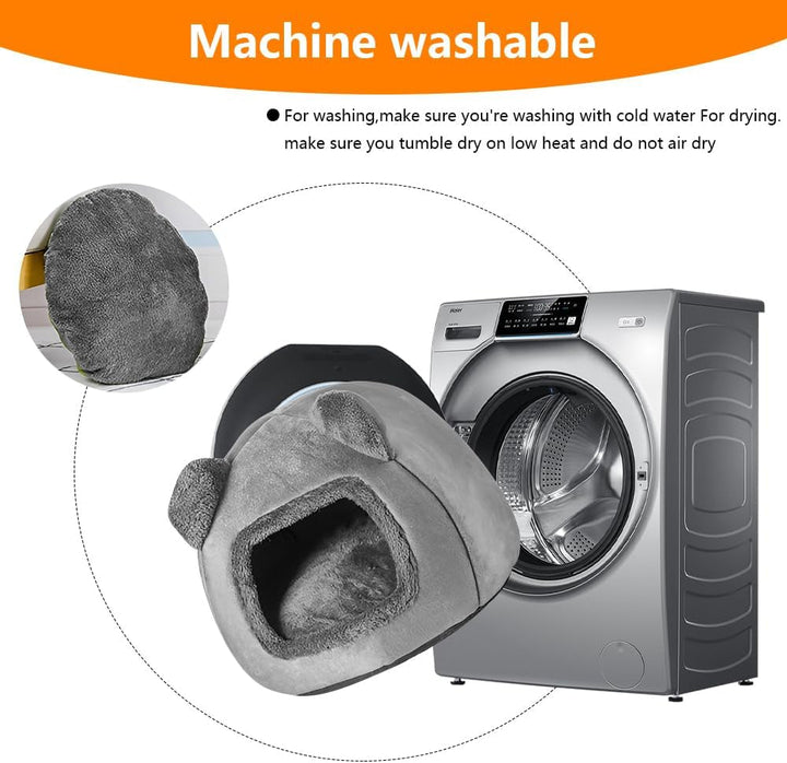 Pat pentru pisici lavabil, peșteră pentru pisici de 40 cm, căsuță lavabilă pentru pisici, pat pentru pisici pufos și lavabil pentru pisici, iepuri, câini și alte animale mici, gri