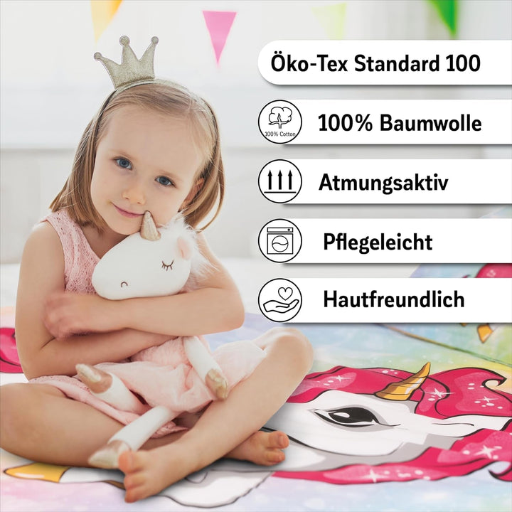 Lenjerie de pat pentru fetite, Unicorn, 100 x 135 cm si 40 x 60 cm, bumbac Lenjerie de pat - copii Naty Shop