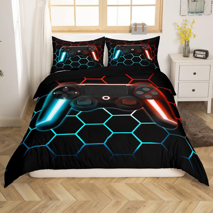 Gamer Bettwäsche Sets Für Jungen 155X220,Gaming Bettbezug Kinder Teens Männer Videospiel Zimmer Dekor Reversible Gaming Tröster Abdeckung Grün Retro Game Controller Bettbezug Weicher Luxus 2 Stücke