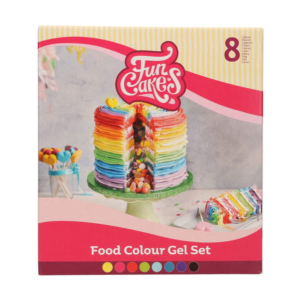 Funcakes Food Color Gel Set / 8: Hochkonzentrierte Lebensmittelfarbe Für Teig, Creme, Fondant, Marzipan, Teig. 8 Farben: Gelb, Rosa, Rot, Hellgrün, Baby Blau, Aqua, Lila, Schwarz. Halal. Coloranti Alimentari Naty Shop Default Title