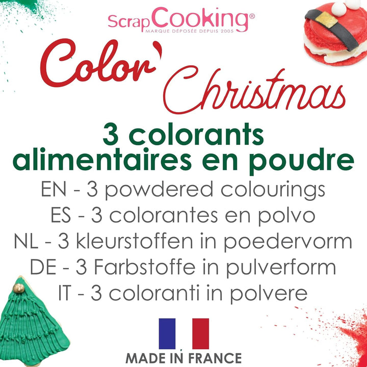 Scrapcooking - Set de 3 coloranți alimentari pulbere, Crăciun - roșu, verde, auriu Coloranti Alimentari Naty Shop