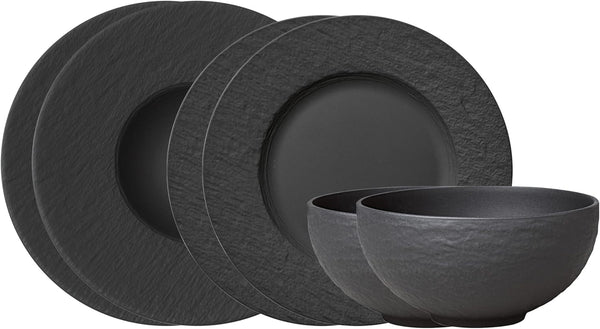 Villeroy & Boch – Manufacture Rock Starter-Set 6 Teilig Schwarz, Spülmaschinenfest, Mikrowellensicher, Geschirr Set Schwarz Matt, Tafelservice, Essgeschirr, Premium Porzellan Seturi vesela masa Naty Shop Schwarz Starter-Set | 6-Tlg.