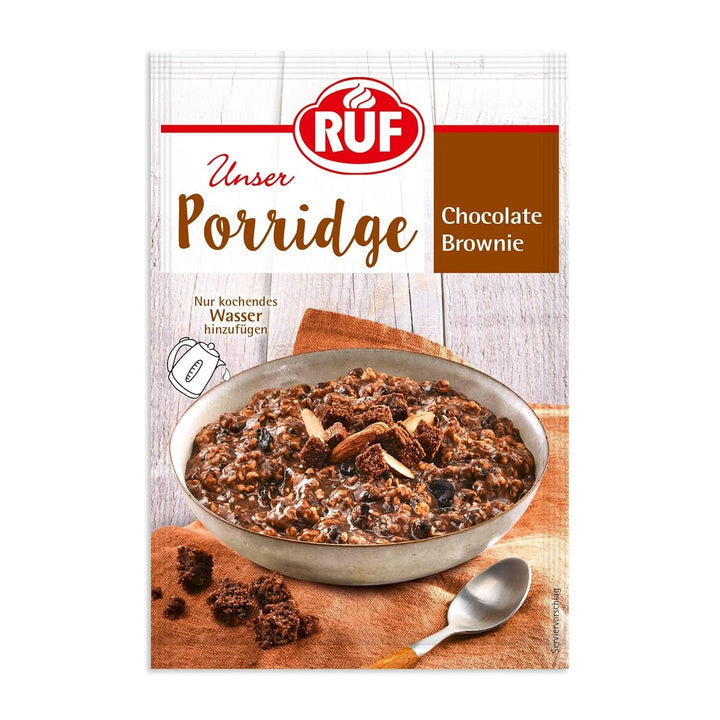 RUF Porridge Raspberry White Choc, Porridge instant cu bucăți de zmeură și ciocolată albă rasă, 65 de grame Cereale Naty Shop 65 grame Chocolate Brownie
