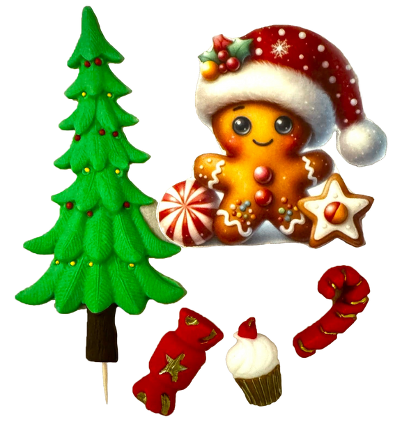 Set 5 decoratiuni comestibile din pasta de zahar, Sarbatori de iarna Decoratiuni din Pasta de Zahar Naty Shop
