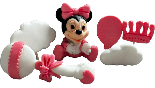 Set 6 decoratiuni comestibile din zahar, Minnie Mouse Decoratiuni din Pasta de Zahar Naty Shop