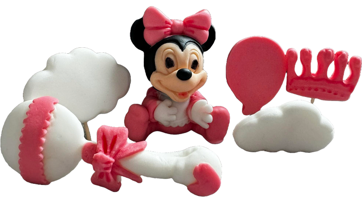 Set 6 decoratiuni comestibile din zahar, Minnie Mouse Decoratiuni din Pasta de Zahar Naty Shop