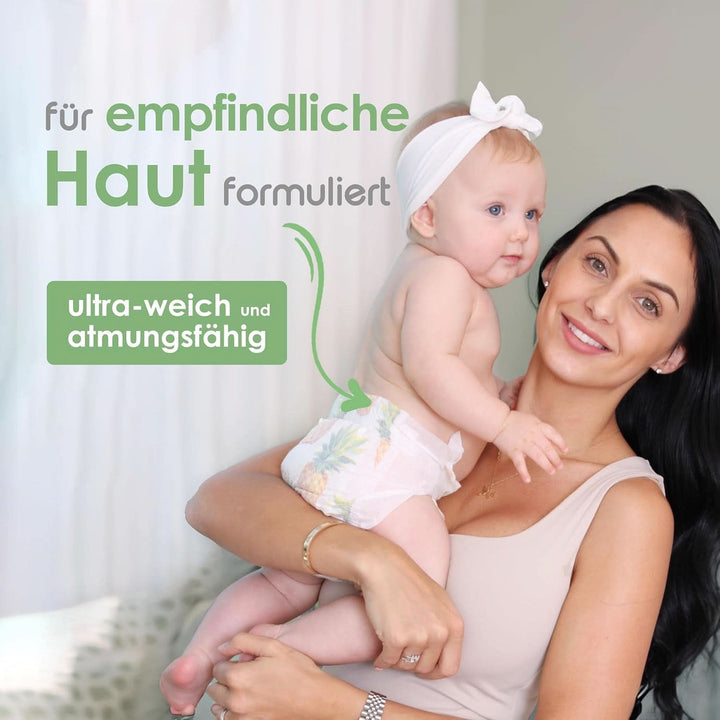 Scutece din bambus organic Pureborn Eco, dimensiune pentru nou-născuți (până la 5 kg), ecologice, hipoalergenice, ultra-moale, cu indicator de umiditate, diverse imprimeuri Mama si Copilul Naty Shop