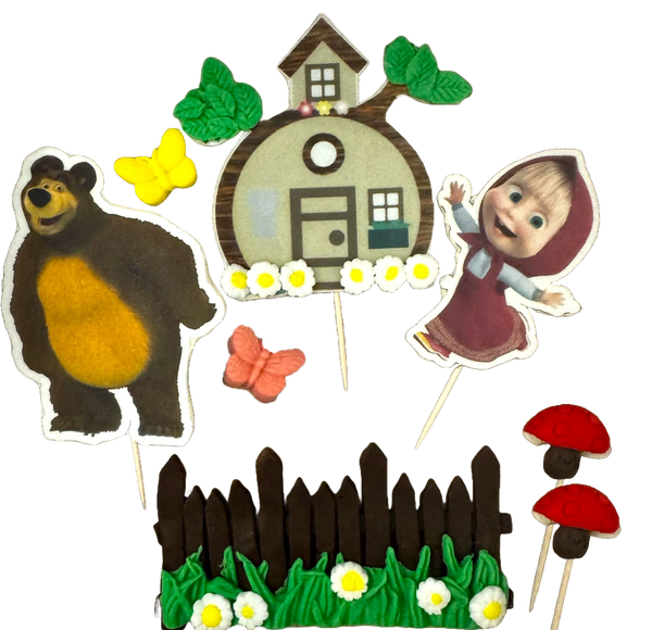 Set 8 decoratiuni comestibile din pasta de zahar, Masha si ursul Decoratiuni din Pasta de Zahar Naty Shop