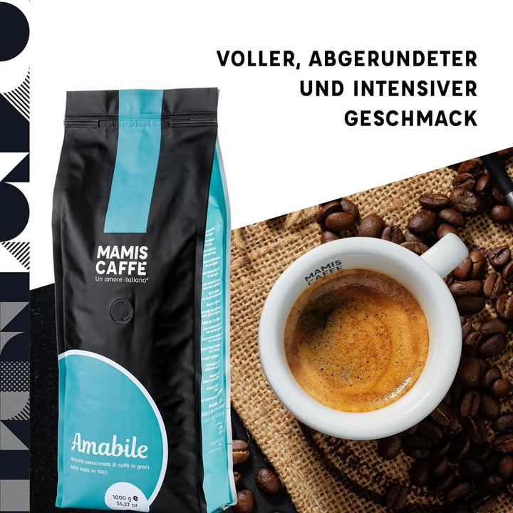 Mamis Caffè Amabile - Boabe espresso întregi - Cafea prăjită mediu cu nuanțe dulci - Espresso italian cu cremă groasă Cafea Naty Shop
