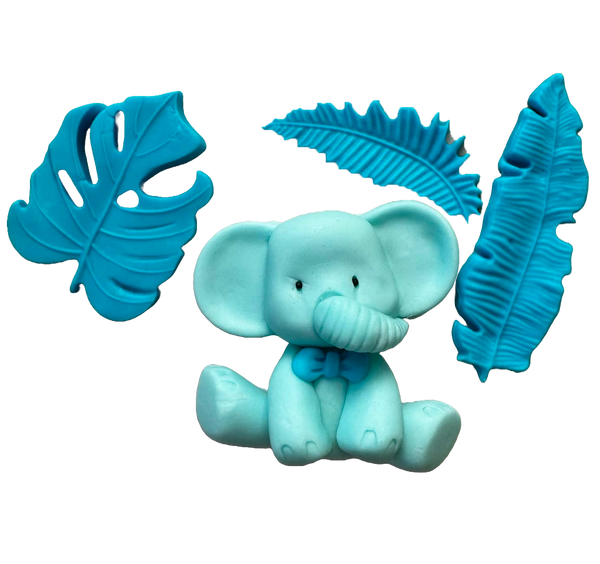 Set 4 decoratiuni comestibile din pasta de zahar, Botez, elefant, baieti Decoratiuni din Pasta de Zahar Naty Shop