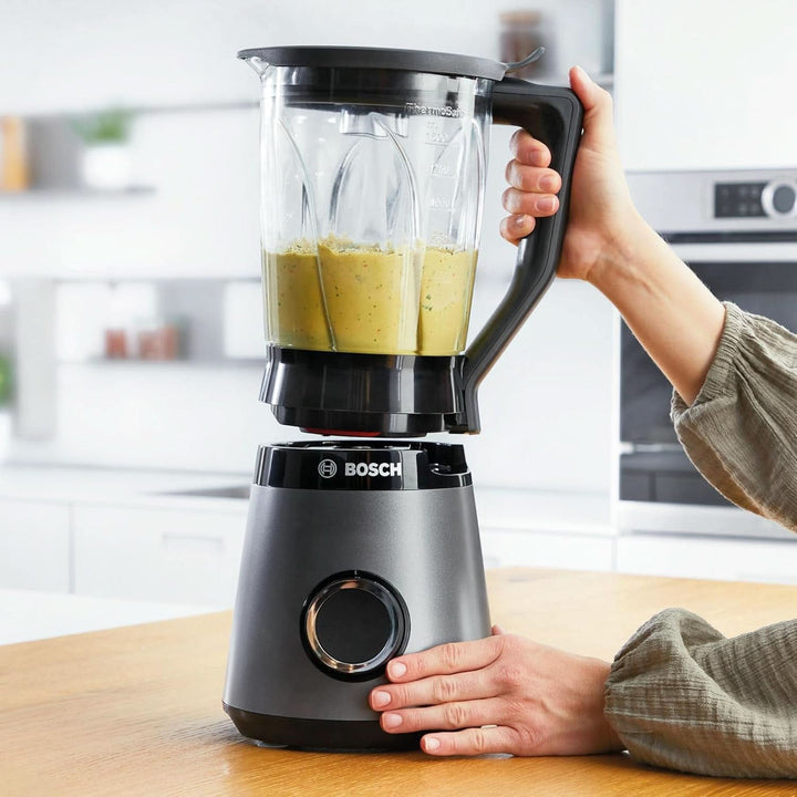 Bosch Standmixer Vitapower Serie 4 MMB6172SN, Verbesserte Version, 10 Jahre Motorgarantie, Edelstahl-Klingen, 1,5L Glasbehälter, Spülmaschinenfeste Teile, 30,000 U/Min, 1200 W, Silber Bucatarie Naty Shop
