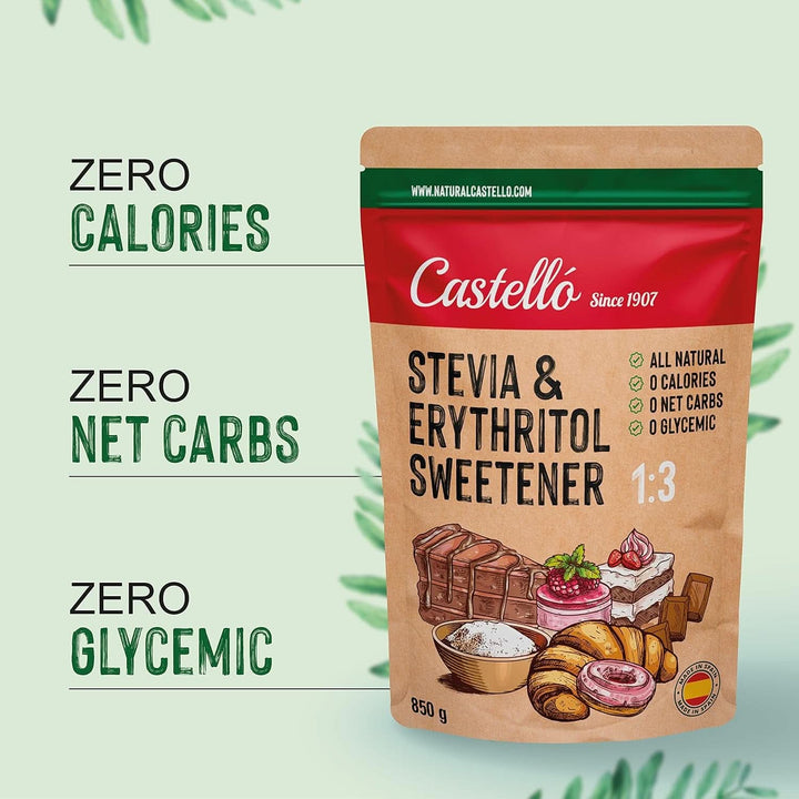 Stevia + Eritritol 1:3 Îndulcitor,1G = 3G Zahăr, 850 grame Indulcitori Naty Shop