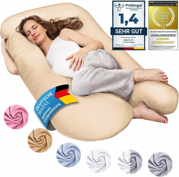 Pernă de sarcină SMOOTHY XXL, perna multifunctionala, Classic XXL, 150 X 80 cm, roz Accesorii Hrana si Alaptare Bebe Naty Shop Bej Classic XXL 150 X 80 Cm