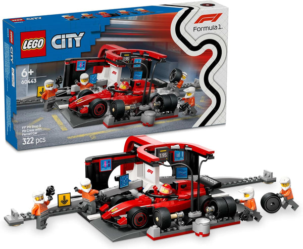 LEGO City F1 Pit Stop cu echipa și Ferrari Speedster - Set Formula 1 Pit Stop cu 1 pilot de curse și 4 minifigurine mecanice - Jucărie pentru mașini de curse pentru băieți și fete peste 6 ani - 60443 Seturi de constructie Besuche den LEGO-Store Titlu implicit