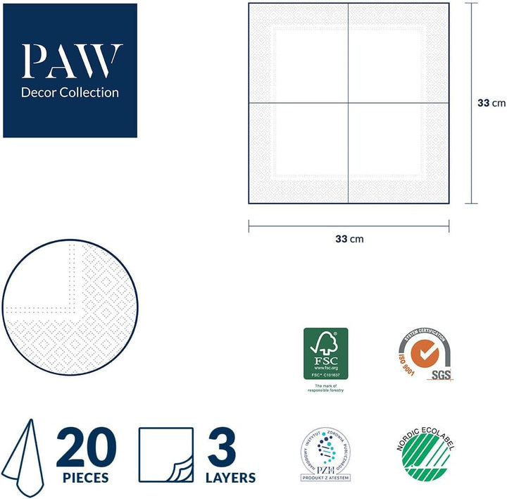 PAW - Șervețele 3 straturi (33 X 33 Cm) I 20 de bucăți I Perfect pentru petreceri, zile de naștere, sărbători I Decorațiuni de masă pentru petreceri pentru copii - Șervețele de hârtie colorate cu motiv - fotbal I minge de fotbal (pachet cu 2)
