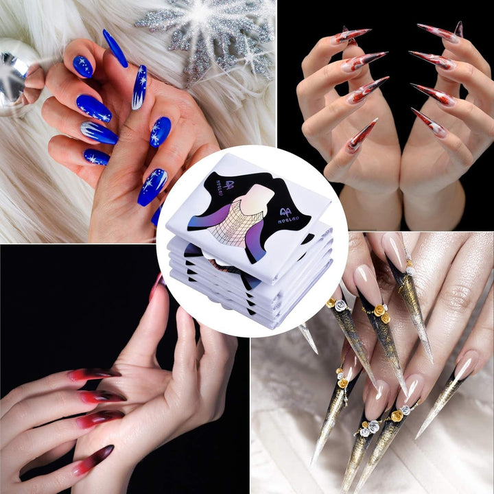 100 de bucăți de șabloane pentru unghii cu gel, accesorii pentru unghii artificiale, Sablone nail autoadezive pentru nail art, unghii cu gel, extensii de unghii artificiale
