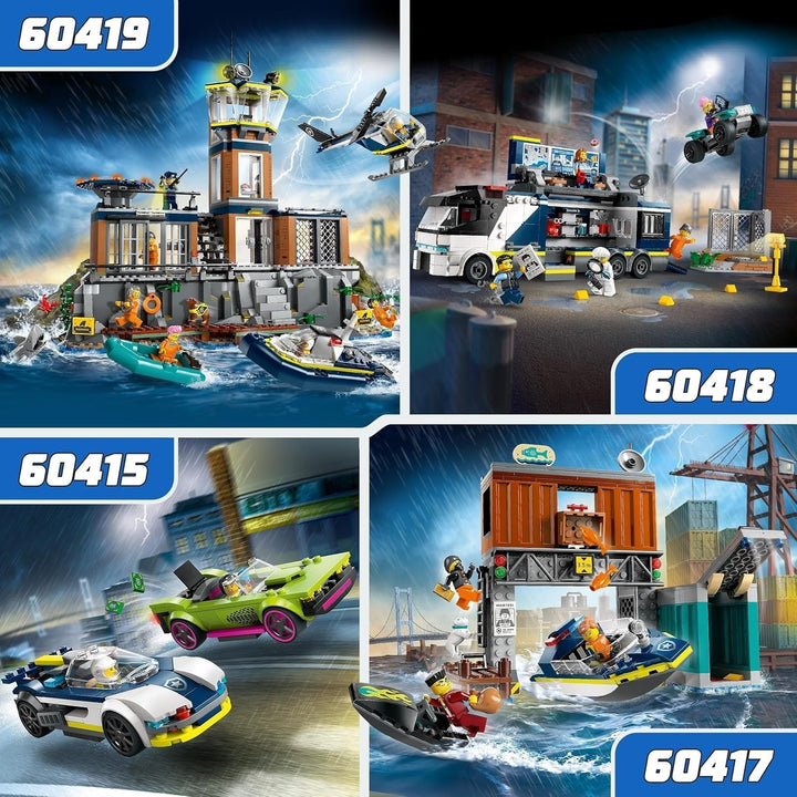 LEGO City Car Chase cu mașină de poliție și mașină cu mușchi, tren de jucărie cu 2 mașini de curse, cadou de poliție pentru copii, băieți și fete de la 6 ani, set cu polițist și minifigurine Ganovin 60415 Seturi de constructie Besuche den LEGO-Store