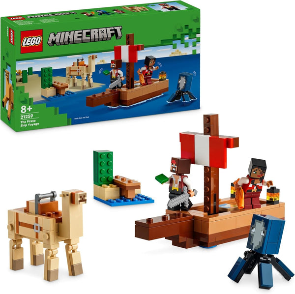LEGO Minecraft The Pirate Ship Voyage, navă de jucărie cu figuri de pirați, calmar și cămilă, jucărie de construcție pentru jocuri de rol, cadou pentru băieți și fete de la 8 ani 21259 Seturi de constructie Besuche den LEGO-Store Titlu implicit