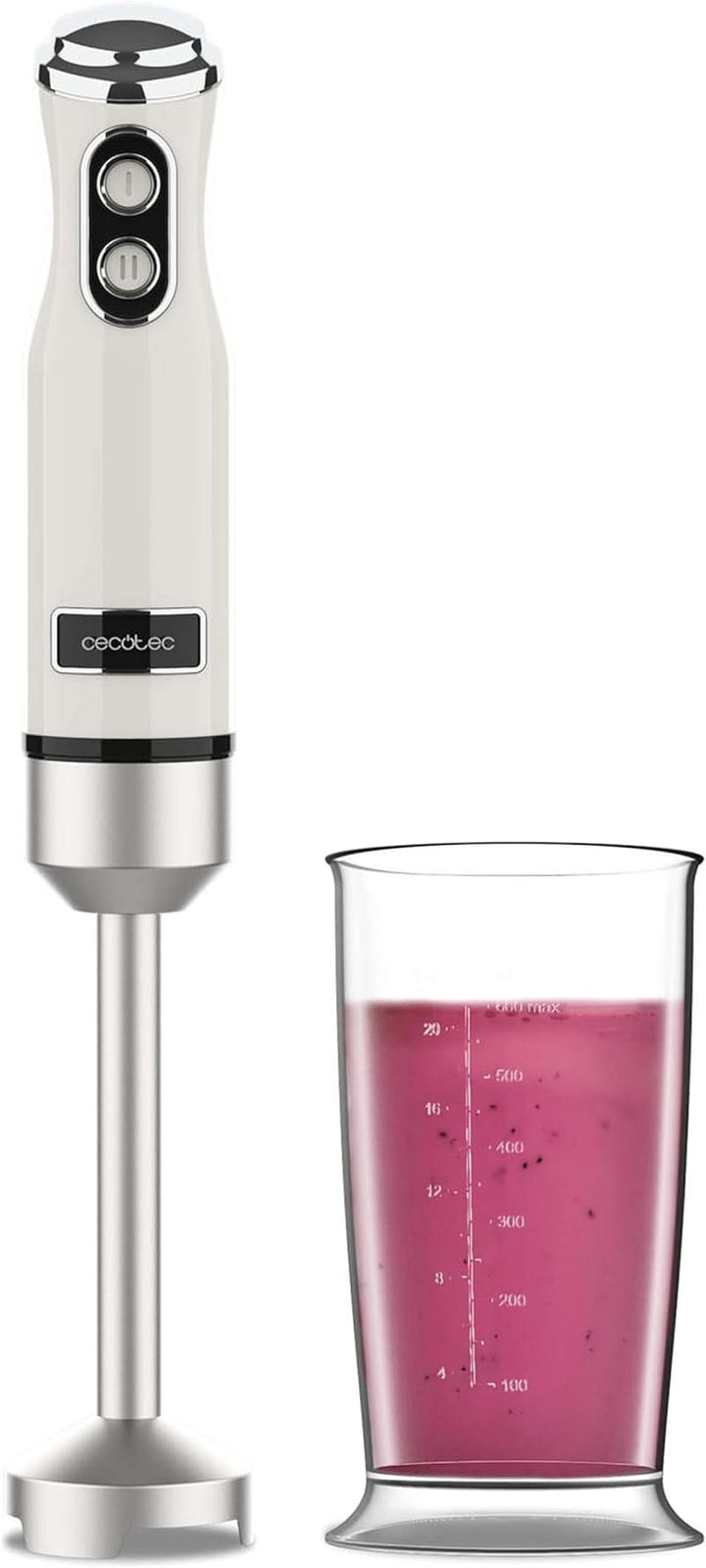 Cecotec Handmixer Retro Power Retroyellow 1200MAX. 1200W Maximale Leistung, 4-Klingen-Messer Mit Schwarzer Titanbeschichtung, 2 Geschwindigkeiten, 0,5L Becher, Vintage-Design Mama si Copilul Naty Shop Beige