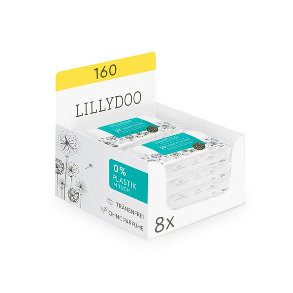 LILLYDOO Feuchttücher Gesicht & Hände 160 Stück (8 X 20), 100% Plastikfrei Naty Shop