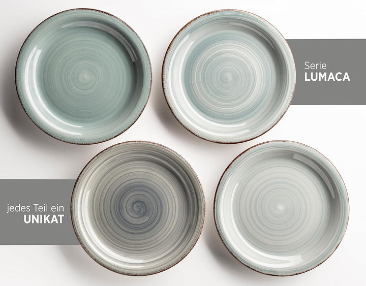 MÄSER Teller-Set Für 6 Personen Im Modernen Vintage Look, 12-Teiliges Tafelservice, Handbemalt, Blau, Steingut, Rauchblau (Bel Tempo II) Seturi vesela masa Naty Shop
