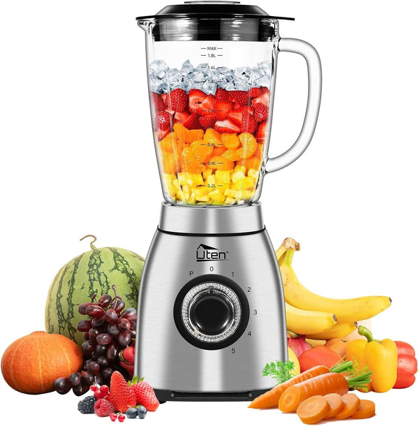 Uten Standmixer 2L, 1800 W Mixer Hochleistungsmixer, Pulse Und 5 Geschwindigkeiten, Edelstahlgehäuse, 6 Klingen, Macht Milchshake-Smoothies, Mahlbare Kaffeebohnen Mama si Copilul Naty Shop 2L+1800W+Puls+ 5 Geschwindigkeiten