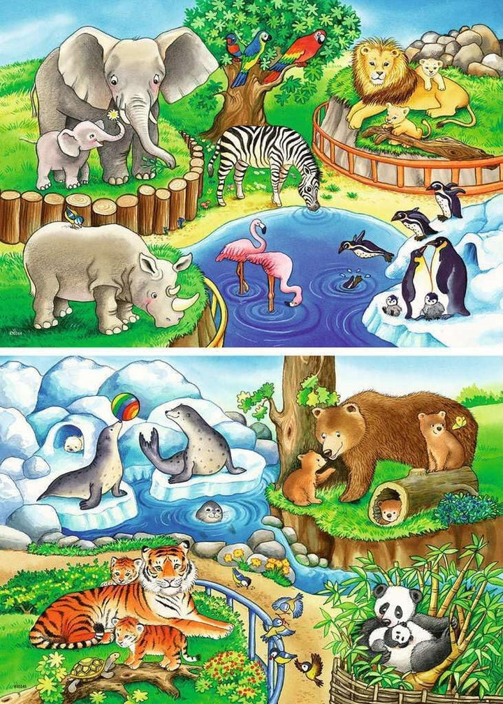 Ravensburger Puzzle pentru copii - 07602 Animale la Zoo - Puzzle pentru copii de la 3 ani, cu 2X12 piese Puzzle Naty Shop