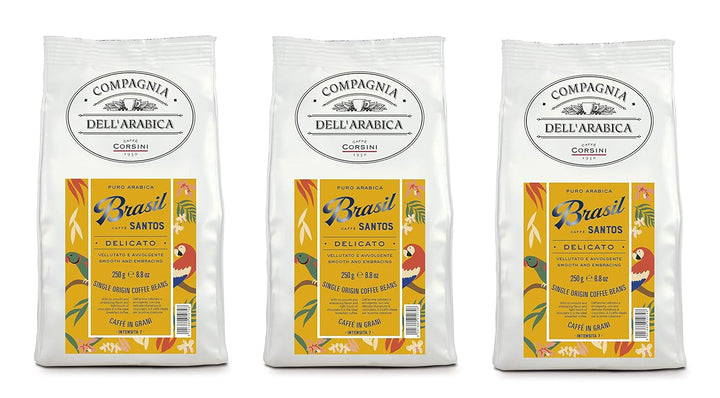 Caffè Corsini - Cafea boabe 3 X 250 grame, Compagnia Dell'Arabica, diverse arome, origine unică, total 750G Cafea Naty Shop Brazilia Boabe de cafea