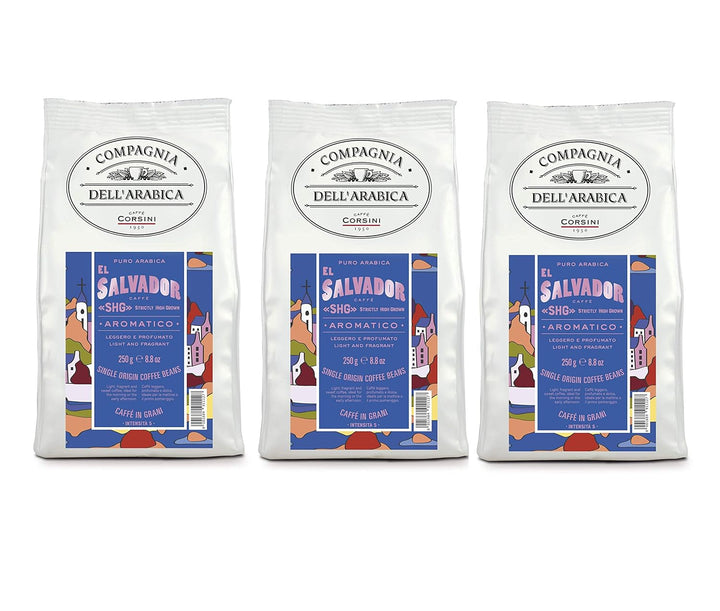 Caffè Corsini - Cafea boabe 3 X 250 grame, Compagnia Dell'Arabica, diverse arome, origine unică, total 750G Cafea Naty Shop El Salvador Boabe de cafea