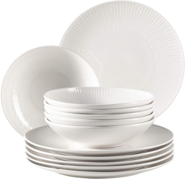 MÄSER 931461 Dalia, Tafelservice Für 6 Personen Aus Hochwertigem Hotelporzellan in Weiß, 12-Teiliges Teller Set in Vintage Design, Durable Porzellan Seturi vesela masa Naty Shop Teller-Set 12-Tlg.