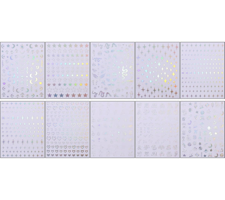 JMEOWIO Nagelsticker Mond Stern Schlange 10 Blatt Nail Art Sticker Selbstklebend Nagelaufkleber Aurora Dekoration Nageldesign Zubehör