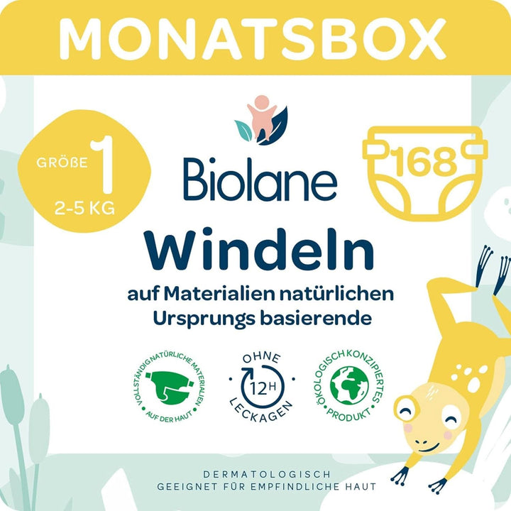 Scutece Biolane pentru piele sensibila - deosebit de absorbanta, fara scurgeri, 12 ore uscate, diverse marimi Mama si Copilul Naty Shop Mărimea 1 (168 unități)