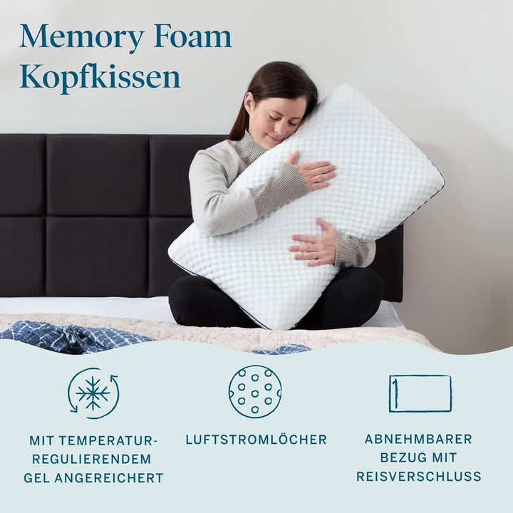 LUCID Gel Memory Foam Pillow 40X60 Cm - Respirabil - efect de răcire - capac lavabil - pernă Oeko-Tex, alb Perne standard Naty Shop
