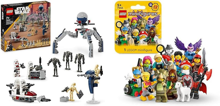LEGO Star Wars 75372 Clone Trooper & Battle Droid Battle Pack, Incl. 4 minifigurine, 5 droizi și motocicletă speeder cu shooter - Jucărie de construcție pentru băieți și fete cu vârsta de peste 7 ani Seturi de constructie Besuche den LEGO-Store Pachet de luptă + Minifigurine Seria 25