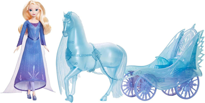 Mattel Disney The Ice Queen Elsa Doll, The Ice Queen Doll, păr blond pieptănat, mobilă, pantofi detașabili, cadouri Disney, jucării de la 3 ani, HLW47 Papusi Naty Shop Elsa și Nokk aventură cărucior