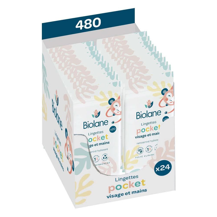 BIOLANE - Servetele pentru bebelusi pentru fata si maini - Hipoalergenice - Pentru pielea sensibila Servetele Umede Bebelusi Naty Shop 480 bucăți (24 pachete)