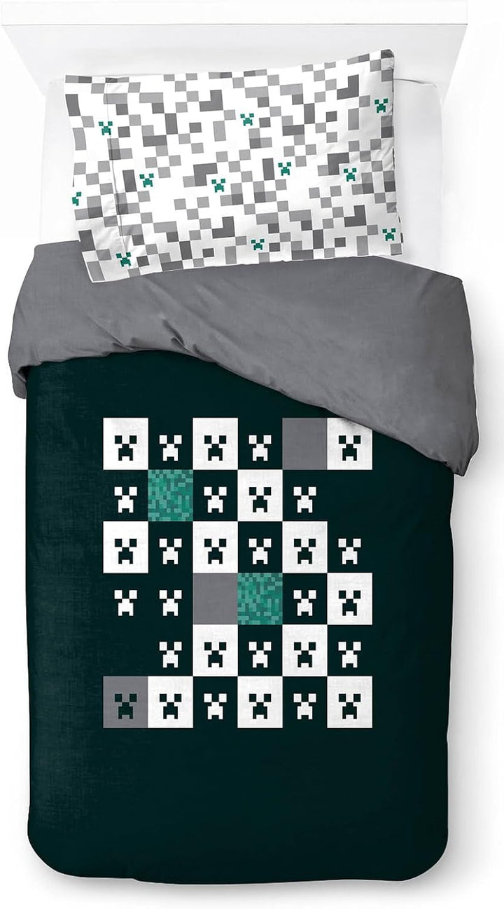 Set de lenjerie de pat pentru copii, desene animate si super eroi, bumbac Lenjerie de pat - copii Naty Shop Verde - Minecraft 135X200/50X70 (2 Piece)