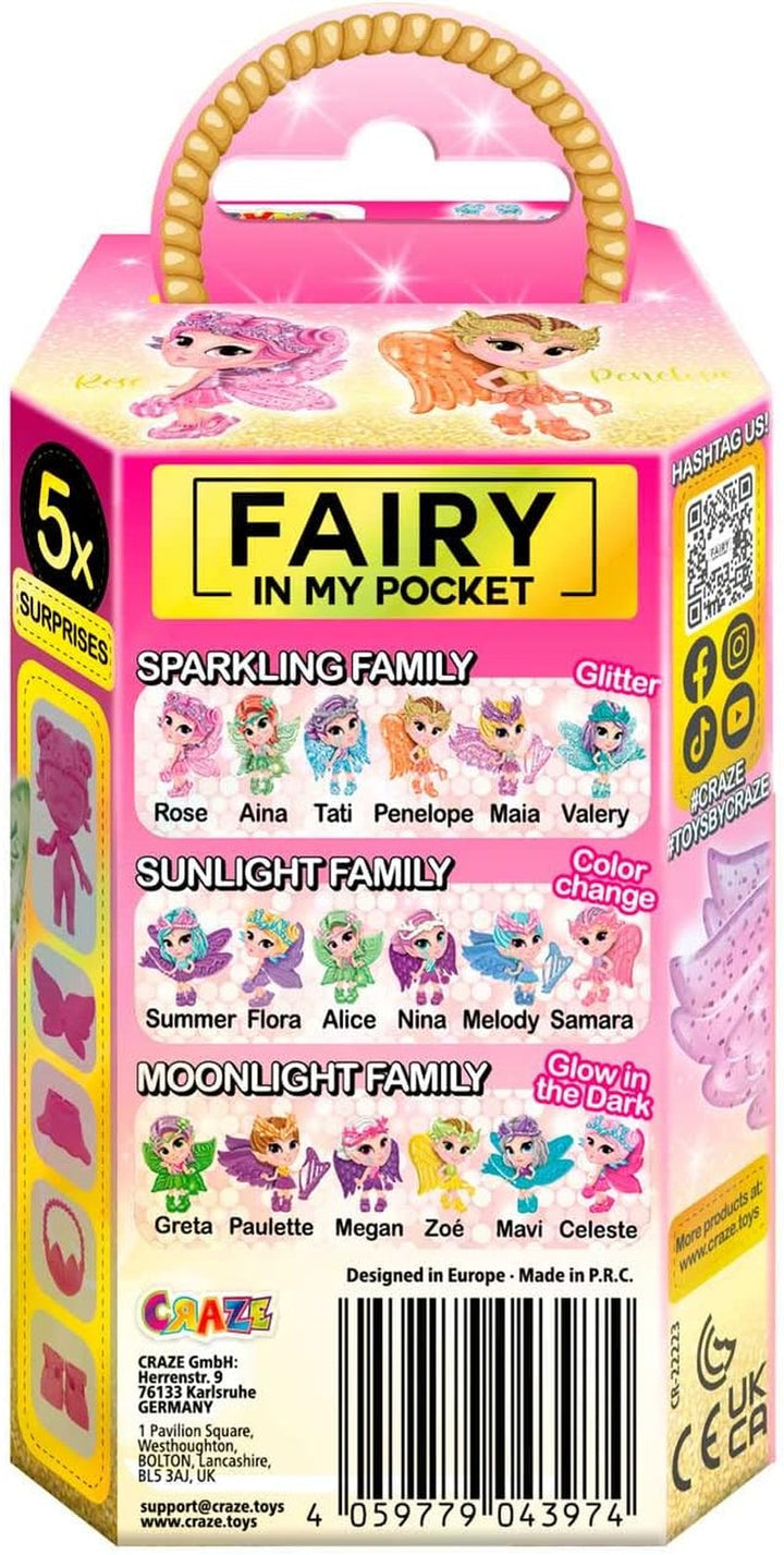 CRAZE Fairy in My Pocket | Păpușă zână cu aripi, jucărie zână de colecționat cu efecte speciale precum sclipici, strălucire în întuneric și schimbare de culoare Papusi Naty Shop