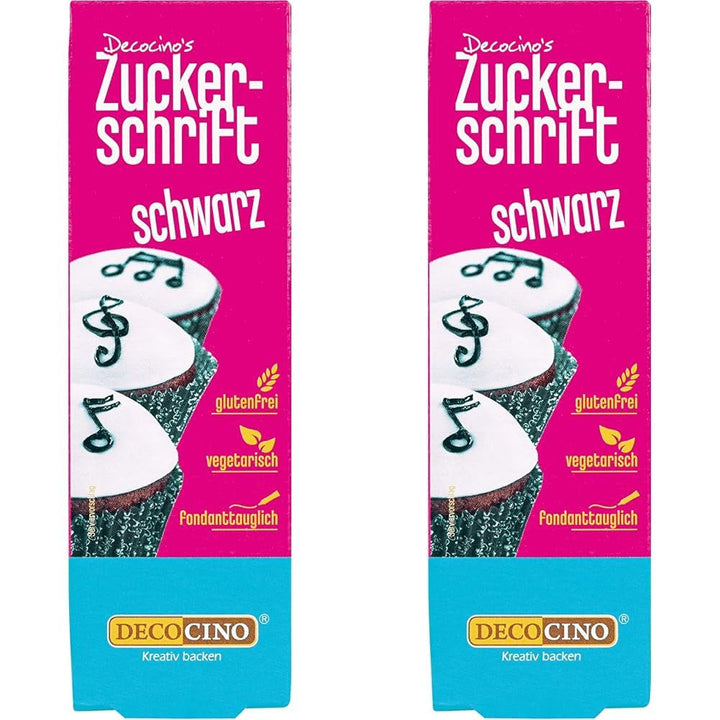 Decocino Zuckerschrift in Gold Lebensmittelfarben-Schrift Praktische Tube Zur Beschriftung Von Fondant & Glasuren Back-Deko Für Torten, Kuchen & Cup-Cakes! Coloranti Alimentari Naty Shop Schwarz 18 G (2Er Pack)