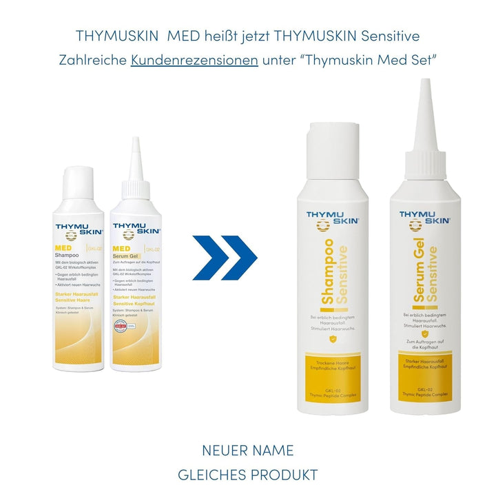 THYMUSKIN Sensitive Set, stimulează creșterea părului, set 100 ml șampon + 100 ml ser gel Ingrijire par THYMUSKIN