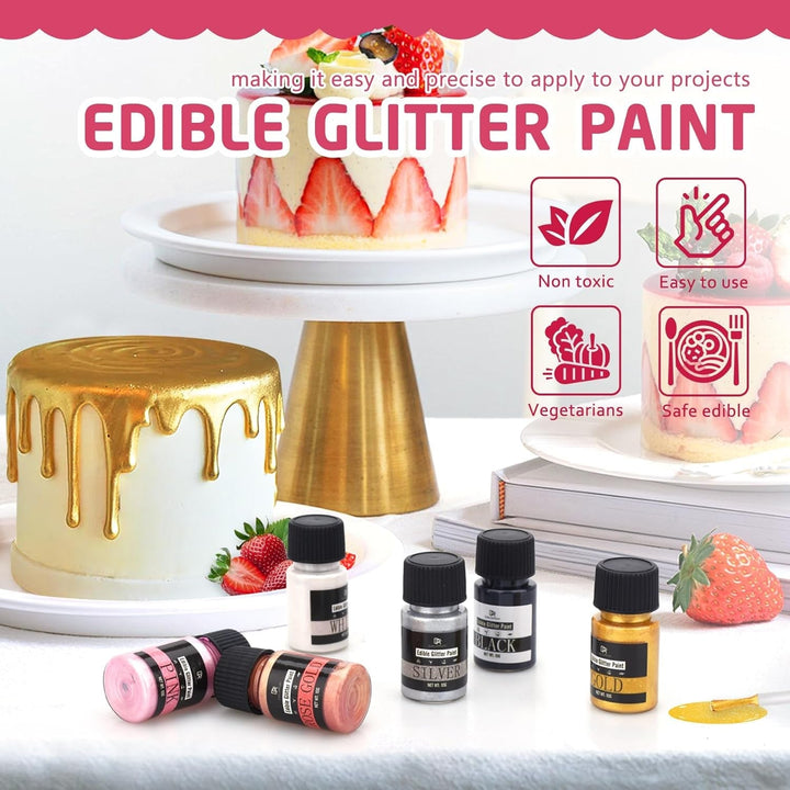 Flüssig Essbarer Glitzer - 6 Farben Metallisch Glitzerfarben Lebensmittelfarbe Für Dekorieren Von Kuchen, Backen, Cupcakes - Metallic Flüssiges Essbares Glitzerpulver Für DIY Kekse, Fondant, Torten Naty Shop