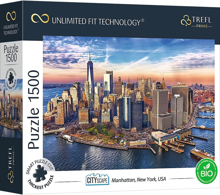 Trefl 26196 1500 elemente, carton cel mai gros, organic, ECO, Italia, apus de soare, divertisment pentru adulți și copii de la 12 ani, Uft-Puzzle Romantic Sunset: Vernazza, Liguria, Italia Puzzle Naty Shop Uft - Puzzle Cityscape: Manhattan, New York, SUA 1500