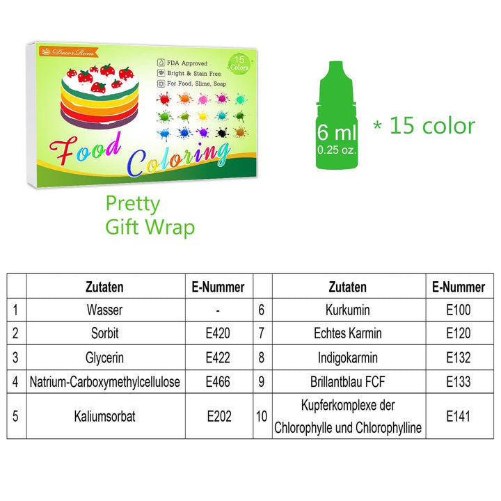 Colorant alimentar - Set de 15 coloranți alimentari lichizi pentru copt torturi, fursecuri, macaroane - Colorant alimentar foarte concentrat pentru decorarea torturilor, slime DIY, colorare pentru artizanat - 6 ml fiecare