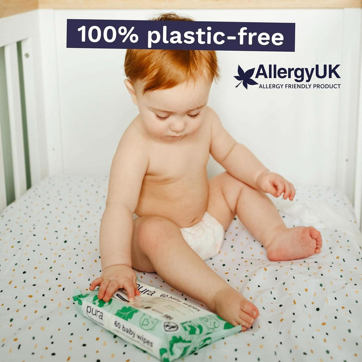Șervețele ecologice pentru pielea sensibilă a bebelușului, 99% apă, fără plastic, biodegradabile, pentru pielea sensibilă, predispusă la eczeme, nou-născuți Servetele Umede Bebelusi Naty Shop